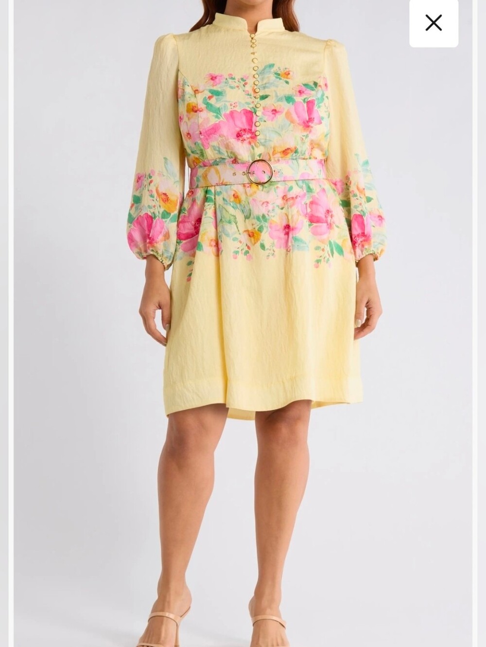 Tahari ASL Lemon Floral Belted Dress Pink Blooms Placed (Snag) 16W Long Sleeve - Picture 1 of 12